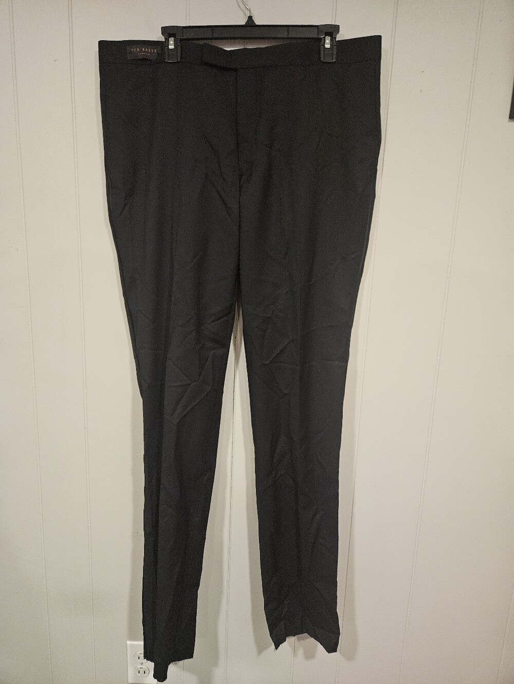 Ted Baker Men's Black Wool Solid Flat Front Josh Tuxedo Pants Size 38 Unhemmed